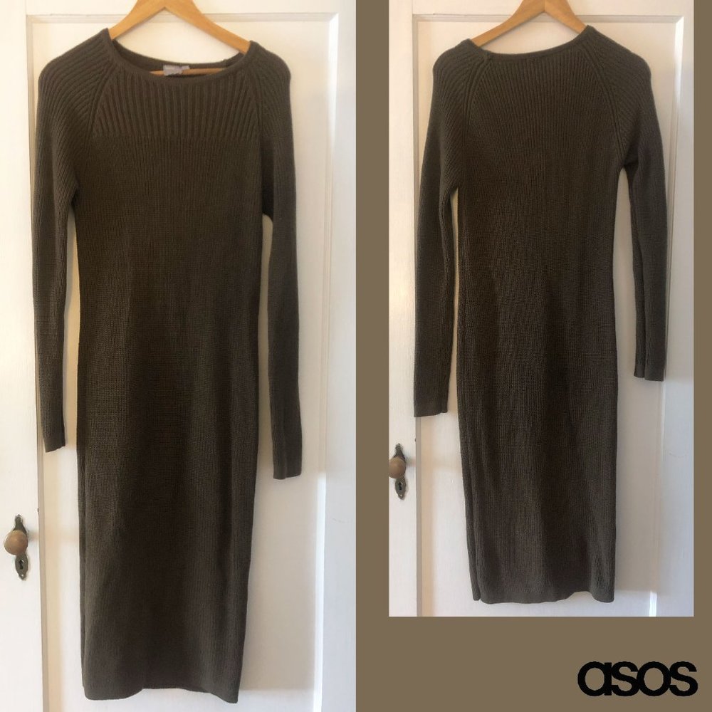 ASOS Chunky Knit Midi Dress With Rib Panel